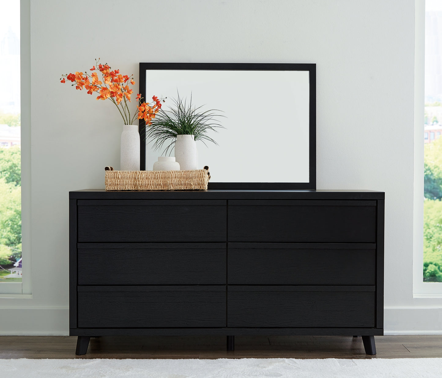 Danziar King Panel Headboard with Mirrored Dresser, Chest and 2 Nightstands