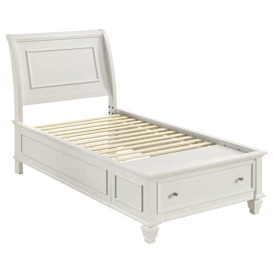 Selena Wood Twin Storage Panel Bed Cream White