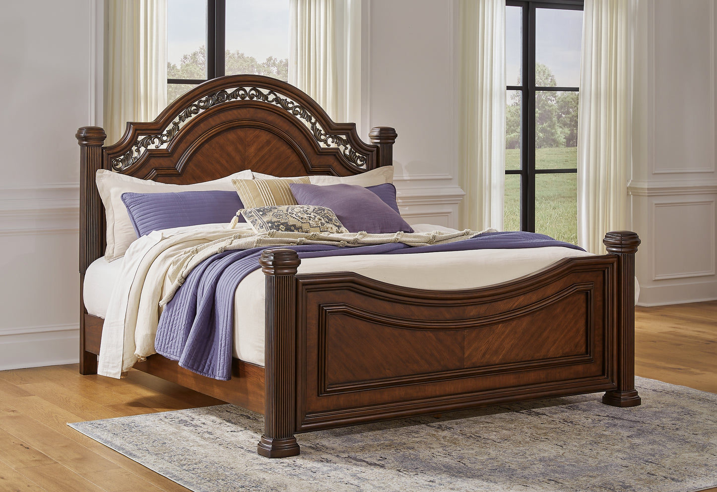 Lavinton King Poster Bed with Mirrored Dresser and Nightstand