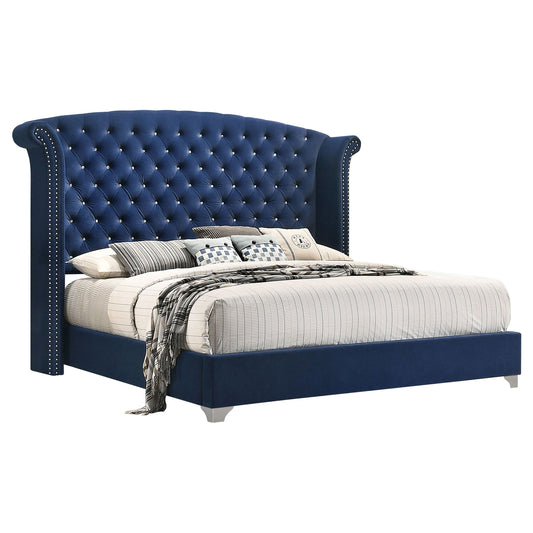 Melody Upholstered Queen Wingback Bed Pacific Blue