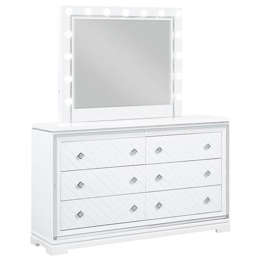 Eleanor Rectangular 6-drawer Dresser with Mirror White