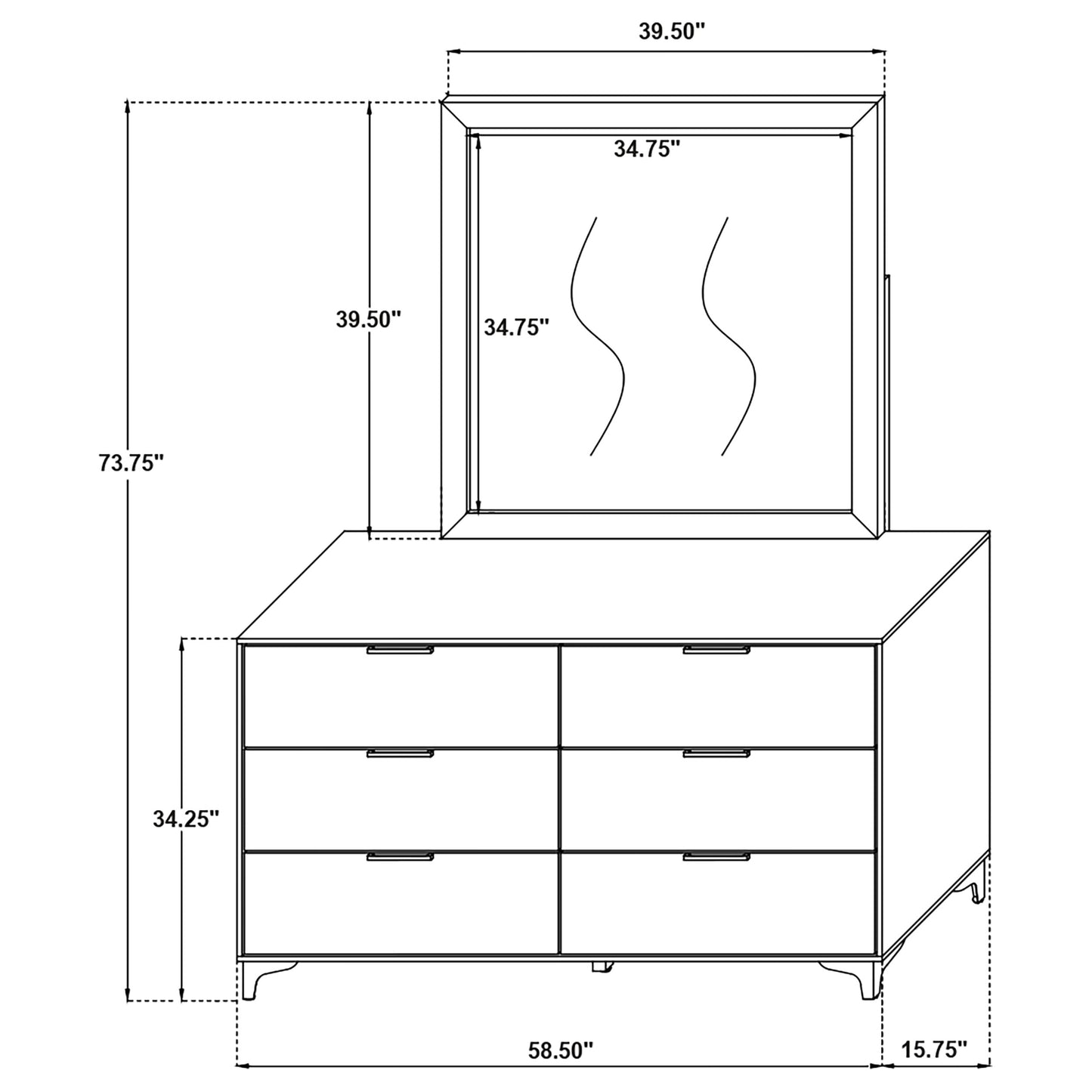 Kendall 6-drawer Dresser with Mirror White