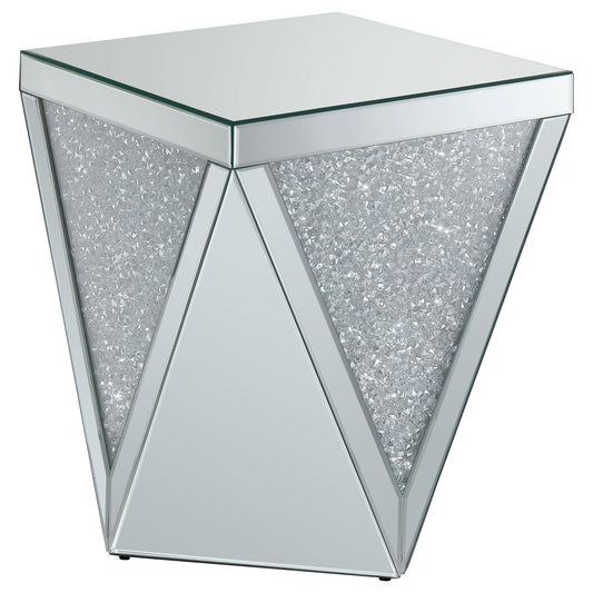 Amore Sqaure Mirrored Acrylic Crystal Side End Table Silver