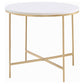 Ellison Round X-cross End Table White and Gold