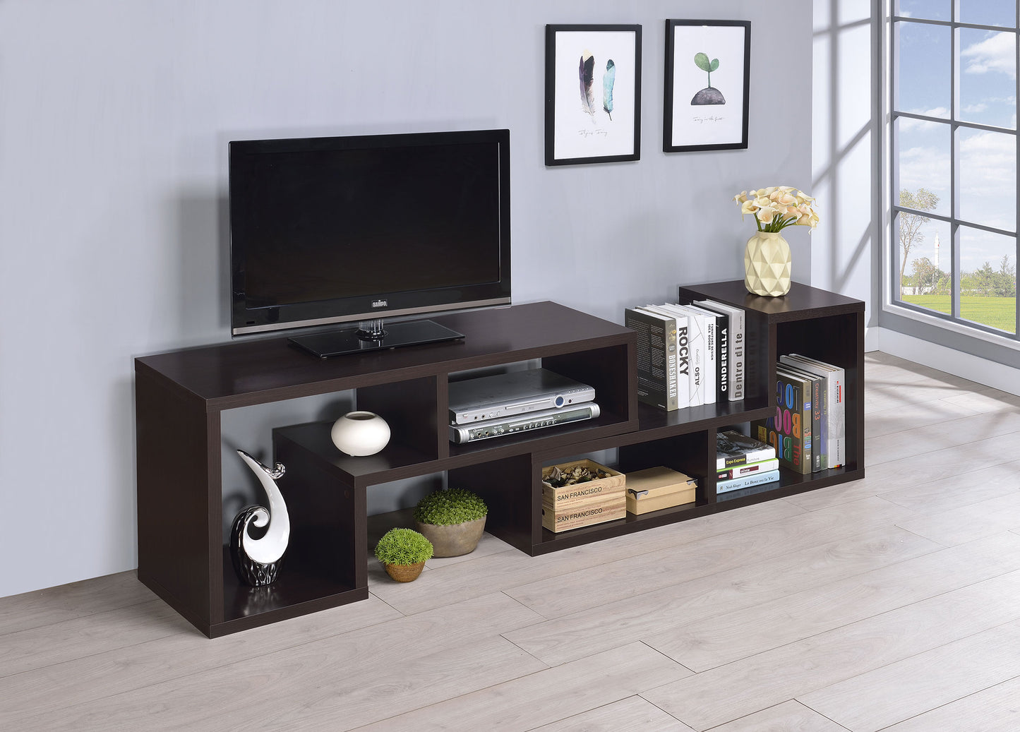 Velma Convertible TV Console and Bookcase Cappuccino