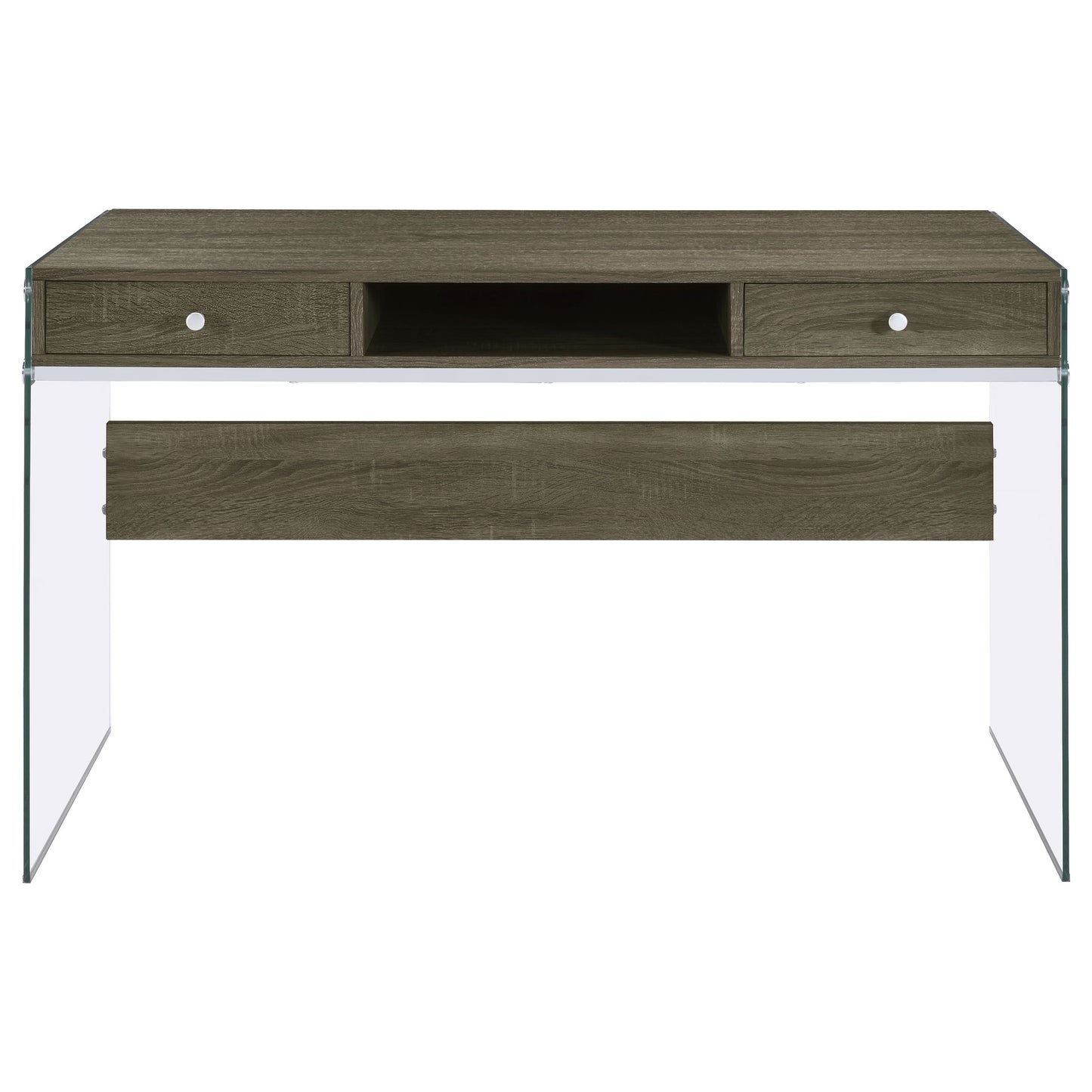 Dobrev 2-drawer Writing Desk Weathered Grey and Clear