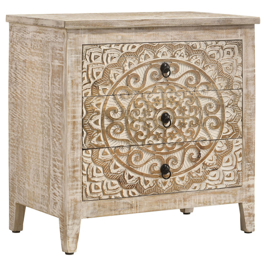 Mariska 3-drawer Wood Mandala Cabinet Distressed White